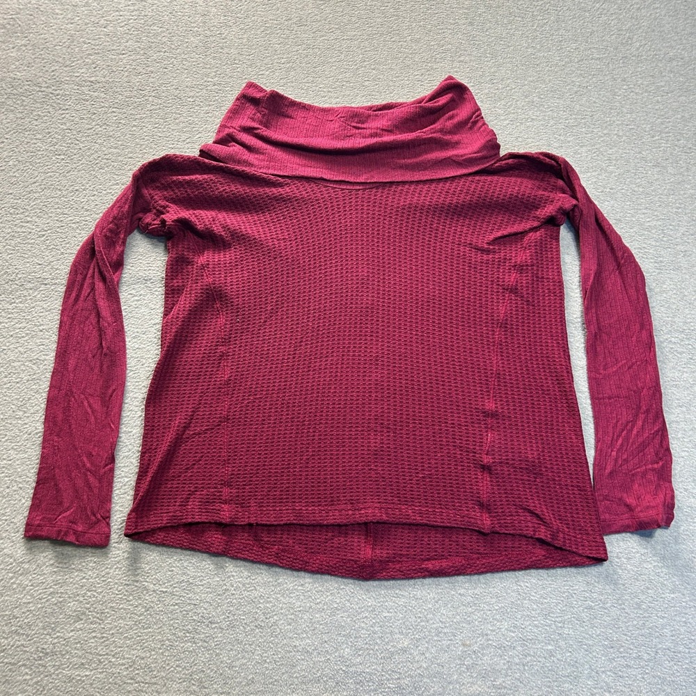 Splendid Ribbed Cowl Neck Long Sleeve Womens Large Burgundy Thermal Top USA